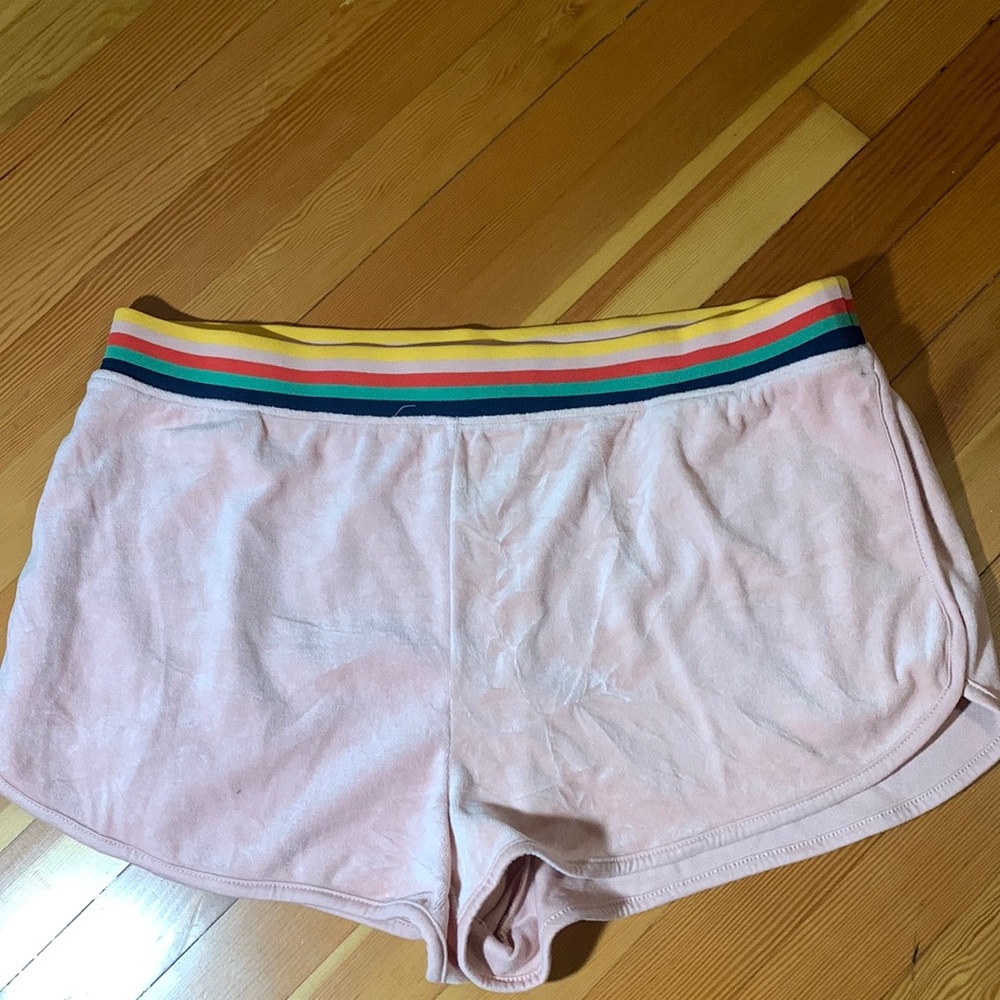NWOT pink super soft shorts with rainbow waistband